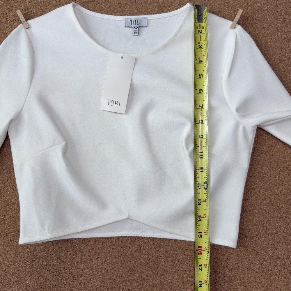 Tobi Womans S Crop Top Long Sleeve Cross Waist Fitted Minimalist Staple Everyday - Picture 7 of 7